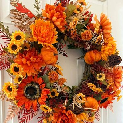 Alternate image for Fall Harvest Wreath – Autumn Pumpkin & Sunflower Front Door Wreath