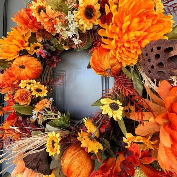 Alternate image for Fall Harvest Wreath – Autumn Pumpkin & Sunflower Front Door Wreath