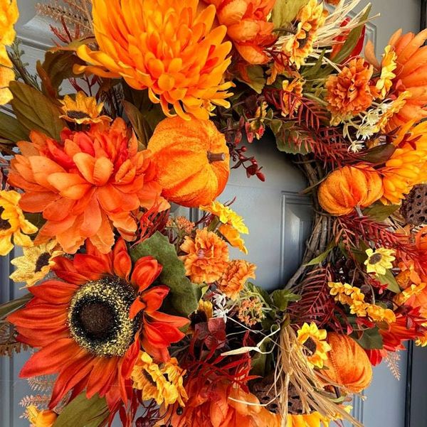 Alternate image for Fall Harvest Wreath – Autumn Pumpkin & Sunflower Front Door Wreath