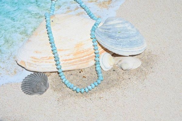Alternate image for Hand Knotted Larimar Beaded Gemstone Necklace