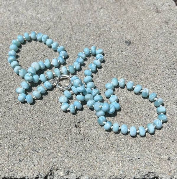 Alternate image for Hand Knotted Larimar Beaded Gemstone Necklace