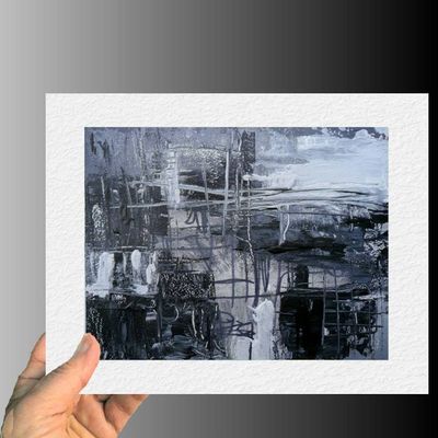 Alternate image for Nightscape - Original Monochrome Abstract Acrylic Painting on Premium Watercolor Paper - 14 x 11 - Unframed - Free Shipping