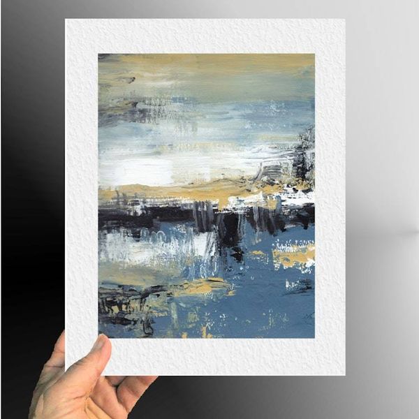 Alternate image for Seaside Somewhere - Original Coastal Abstract Acrylic Painting on Premium Watercolor Paper - 11 x 14 - Unframed - Free Shipping