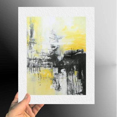 Alternate image for Industrial Sunrise - Original Modern Abstract Acrylic Painting on Premium Watercolor Paper - 11 x 14 - Unframed - Free Shipping