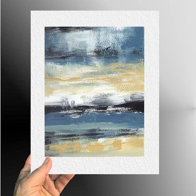 Alternate image for Summer by the Seaside - Original Coastal Abstract Acrylic Painting on Premium Watercolor Paper - 11 x 14 - Unframed - Free Shipping