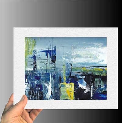Alternate image for Grovers Bay - Original Abstract Acrylic Painting on 140lb Cold Pressed Watercolor Paper - 11 x 14 - Unframed