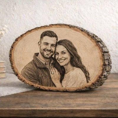 Alternate image for Custom Photo Engraved Wood Slice Portrait - Personalized Wood Burned Art
