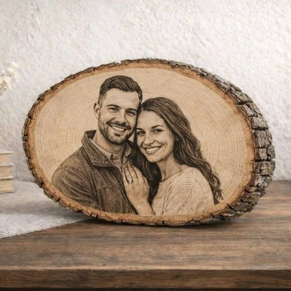 Alternate image for Custom Photo Engraved Wood Slice Portrait - Personalized Wood Burned Art