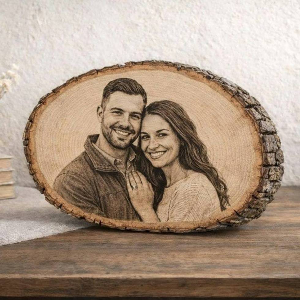 Custom Photo Engraved Wood Slice Portrait - Personalized Wood Burned Art