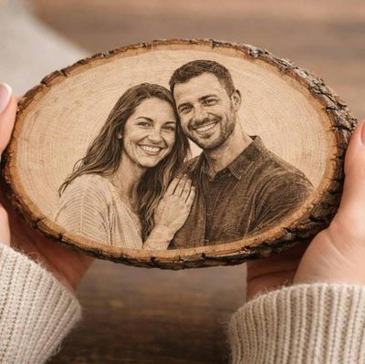 Alternate image for Custom Photo Engraved Wood Slice Portrait - Personalized Wood Burned Art