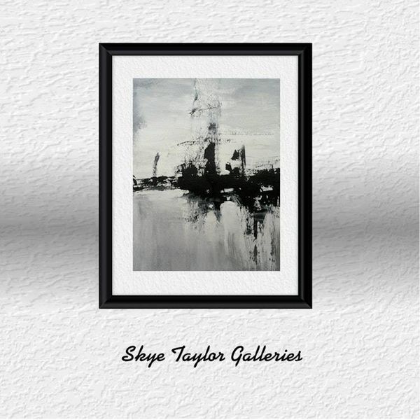 Alternate image for City Steel - Original Monochrome Abstract Acrylic Painting on Premium Watercolor Paper - 11 x 14 - Unframed - Free Shipping