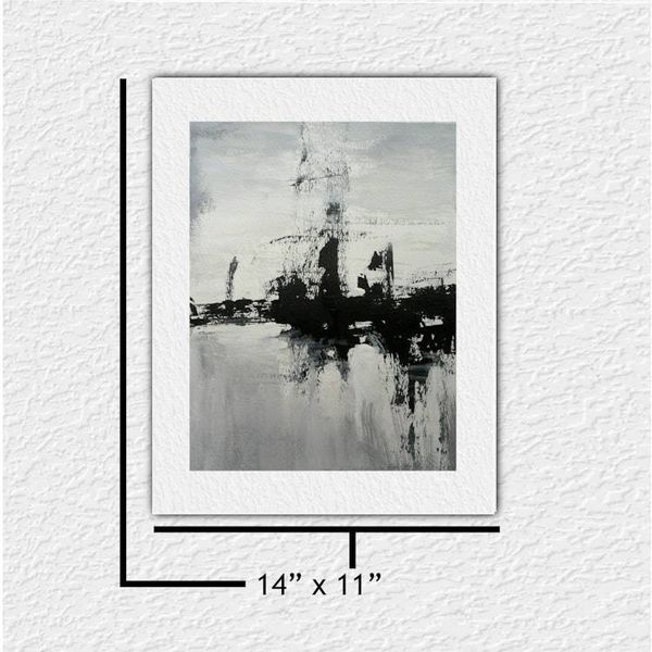 Alternate image for City Steel - Original Monochrome Abstract Acrylic Painting on Premium Watercolor Paper - 11 x 14 - Unframed - Free Shipping