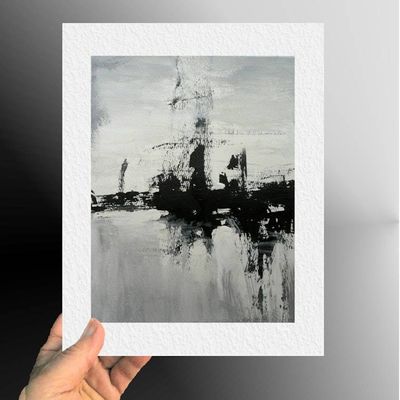 Alternate image for City Steel - Original Monochrome Abstract Acrylic Painting on Premium Watercolor Paper - 11 x 14 - Unframed - Free Shipping