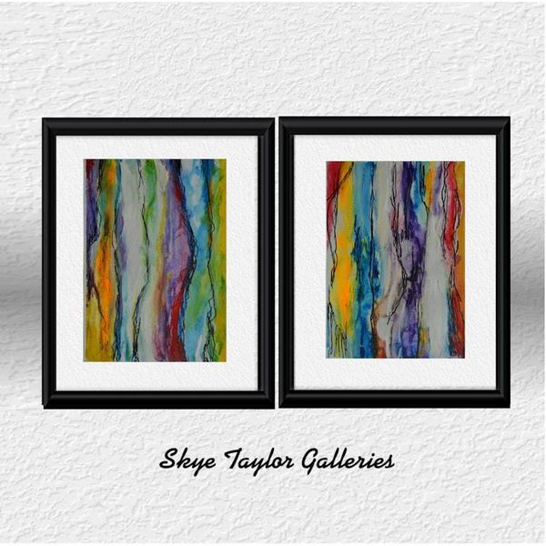 Alternate image for RAINBOW MYSTERY - Set of 2 Original Abstract Acrylic Paintings on Premium Watercolor Paper - 9 x 12 (each) - Unframed - No Mat Needed - Free Shipping