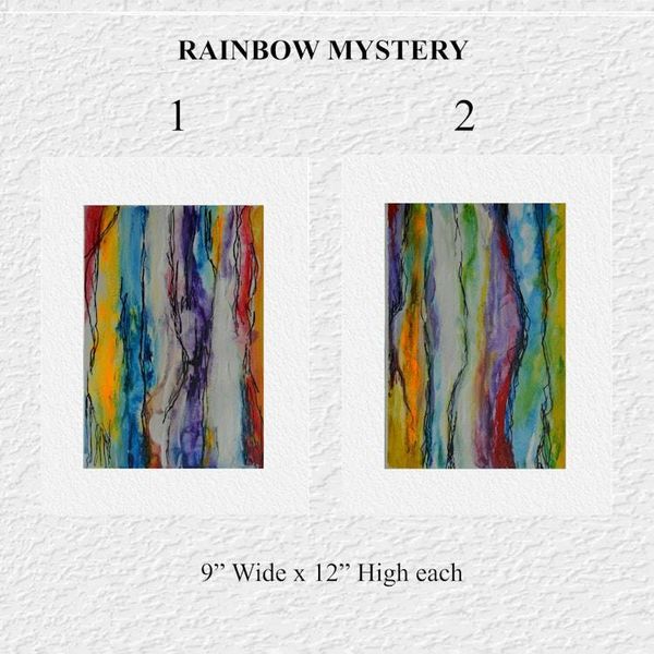 Alternate image for RAINBOW MYSTERY - Set of 2 Original Abstract Acrylic Paintings on Premium Watercolor Paper - 9 x 12 (each) - Unframed - No Mat Needed - Free Shipping