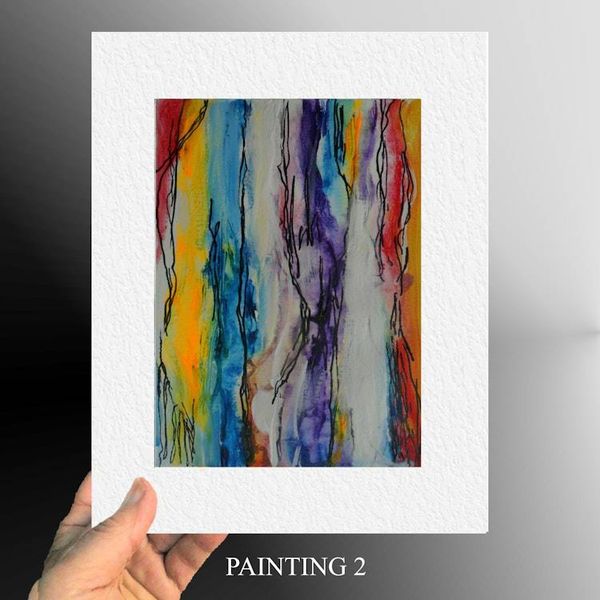 Alternate image for RAINBOW MYSTERY - Set of 2 Original Abstract Acrylic Paintings on Premium Watercolor Paper - 9 x 12 (each) - Unframed - No Mat Needed - Free Shipping