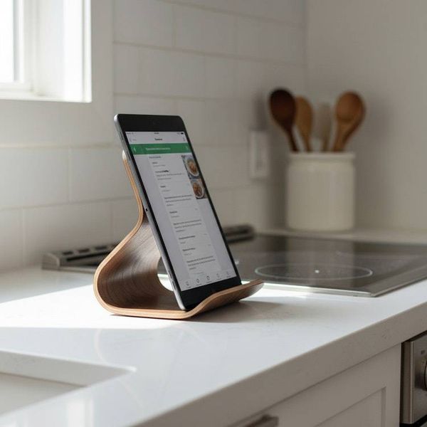Alternate image for Handcrafted Bent Plywood Tablet Stand with Ergonomic Curved Design