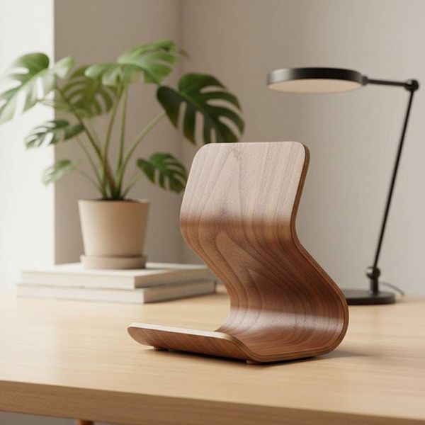 Alternate image for Handcrafted Bent Plywood Tablet Stand with Ergonomic Curved Design