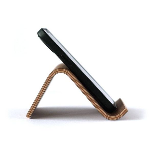 Alternate image for Handcrafted Bent Plywood Phone Stand with Natural Wood Grain