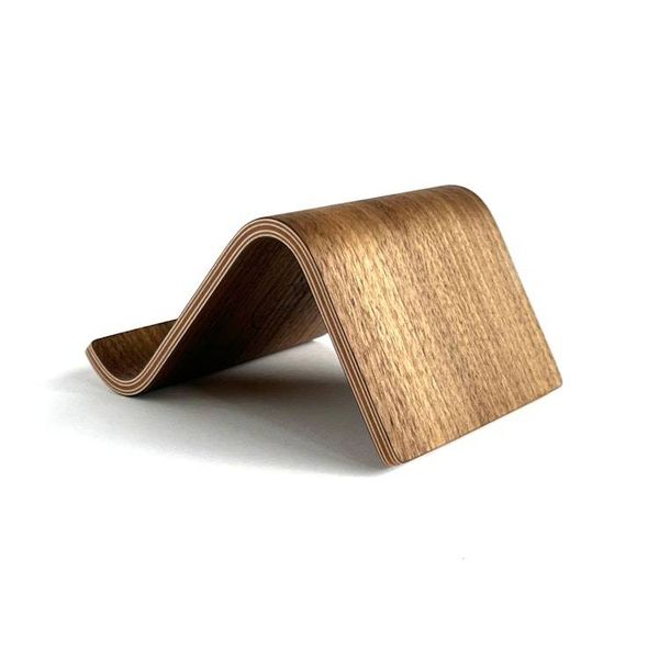 Alternate image for Handcrafted Bent Plywood Phone Stand with Natural Wood Grain