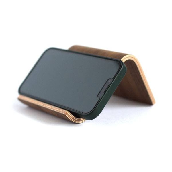 Alternate image for Handcrafted Bent Plywood Phone Stand with Natural Wood Grain