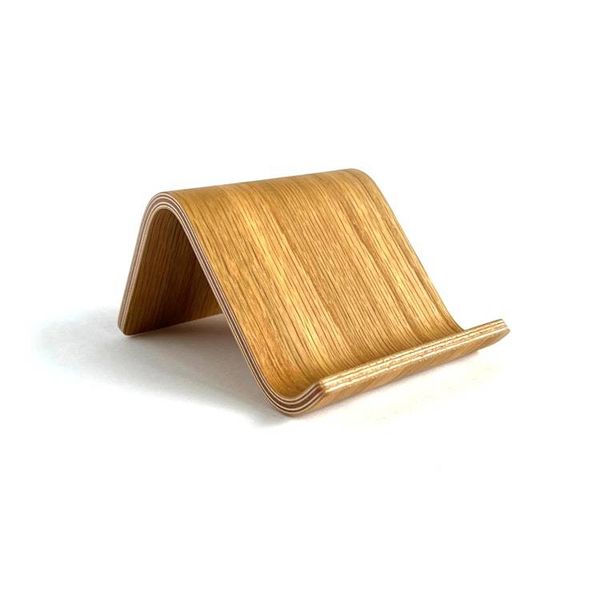 Alternate image for Handcrafted Bent Plywood Phone Stand with Natural Wood Grain
