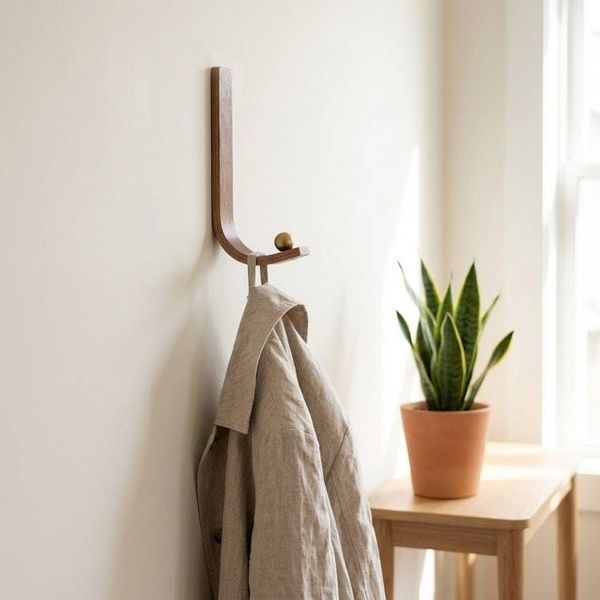 Alternate image for Handcrafted Curved Wood Wall Hook with Brass or Nickel Detail