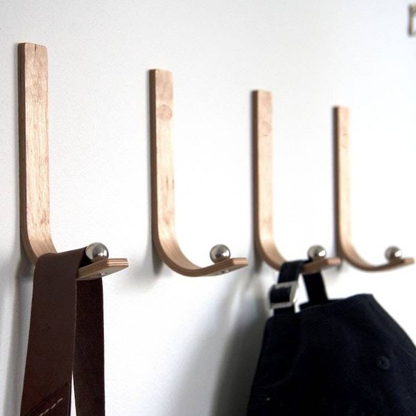Alternate image for Handcrafted Curved Wood Wall Hook with Brass or Nickel Detail