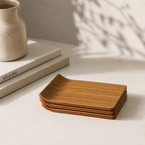 Alternate image for Handcrafted Curved Wooden Coaster with Natural Grain Pattern
