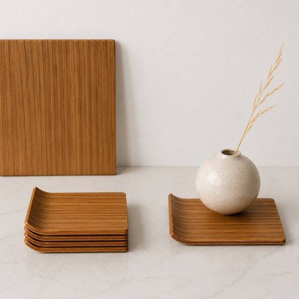 Alternate image for Handcrafted Curved Wooden Coaster with Natural Grain Pattern