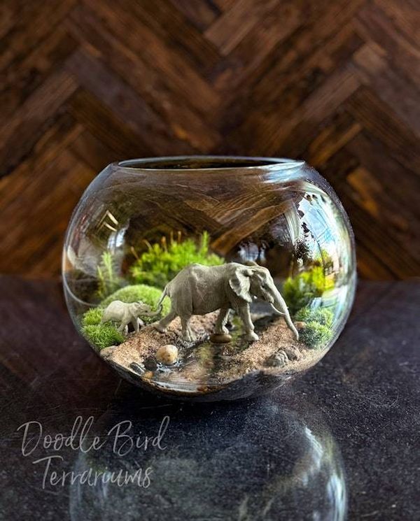 Alternate image for Gentle Giants: African Journey Mother & Calf Elephant Terrarium Diorama