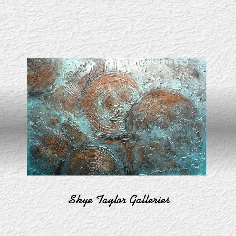 Rhapsody in Bronze Rainbow – Original 36" x 24" Heavy Textured Metallic Bronze & Patina Teal Abstract Canvas Painting by Skye Taylor