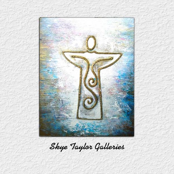Alternate image for Angel of Light - Original 3D Textured Painting on Wood Cradle - 11 x 14 x 3/4 - Multi-Layer Raised Swirls - Unframed - Free Shipping