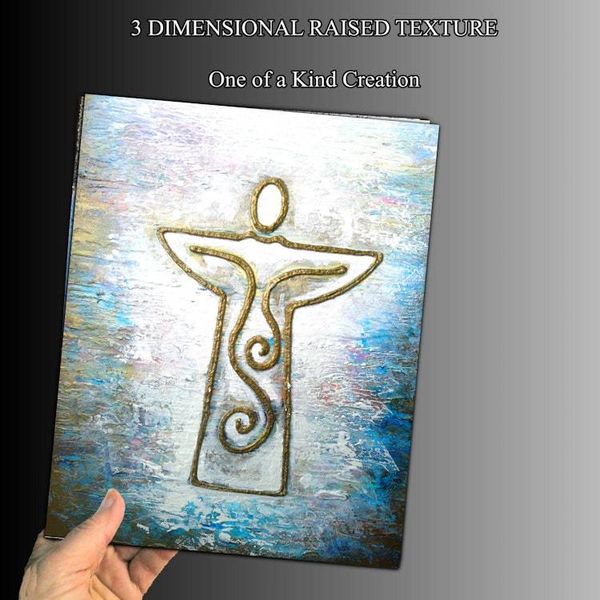Alternate image for Angel of Light - Original 3D Textured Painting on Wood Cradle - 11 x 14 x 3/4 - Multi-Layer Raised Swirls - Unframed - Free Shipping