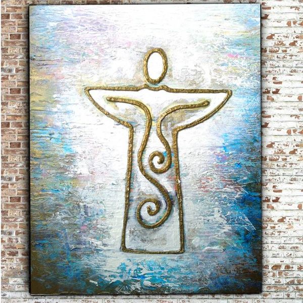 Alternate image for Angel of Light - Original 3D Textured Painting on Wood Cradle - 11 x 14 x 3/4 - Multi-Layer Raised Swirls - Unframed - Free Shipping