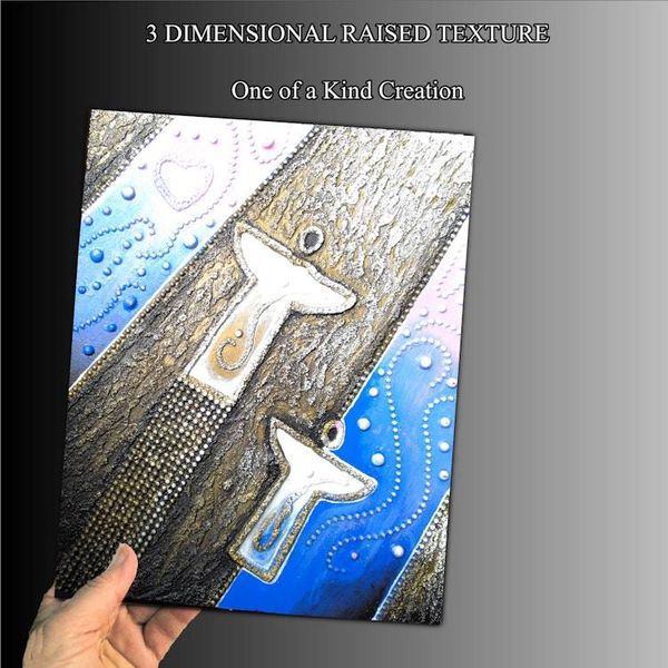 Alternate image for Angels on High - Original 3D Textured Painting on Wood Cradle - 11 x 14 x 1 - Multi-Layer Raised Swirls and Heart - Unframed - Free Shipping Description