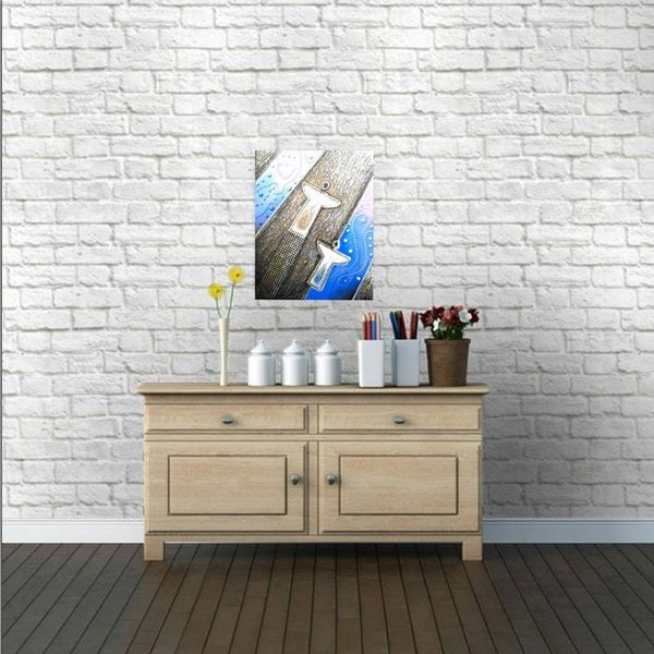 Alternate image for Angels on High - Original 3D Textured Painting on Wood Cradle - 11 x 14 x 1 - Multi-Layer Raised Swirls and Heart - Unframed - Free Shipping Description