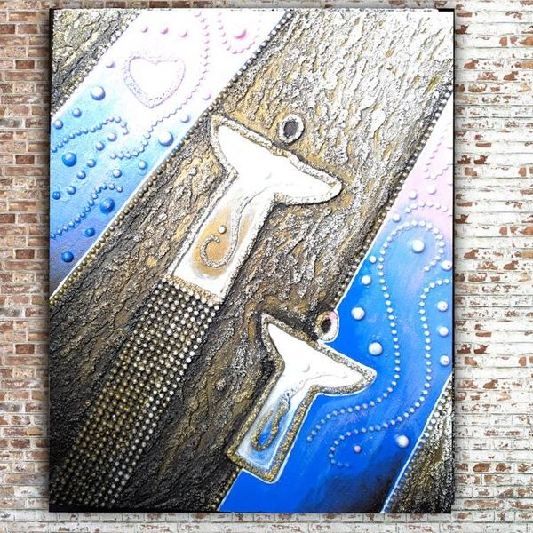 Alternate image for Angels on High - Original 3D Textured Painting on Wood Cradle - 11 x 14 x 1 - Multi-Layer Raised Swirls and Heart - Unframed - Free Shipping Description