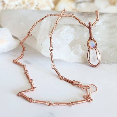 Primary image for Rainbow Moonstone and Opal Copper Wire Wrapped Necklace