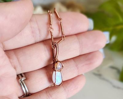Alternate image for Rainbow Moonstone and Opal Copper Wire Wrapped Necklace