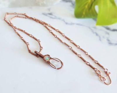 Alternate image for Rainbow Moonstone and Opal Copper Wire Wrapped Necklace