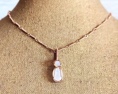 Alternate image for Rainbow Moonstone and Opal Copper Wire Wrapped Necklace