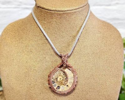 Alternate image for Ammonite and Goldstone Copper Wire Wrapped Pendant