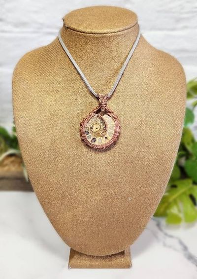 Alternate image for Ammonite and Goldstone Copper Wire Wrapped Pendant
