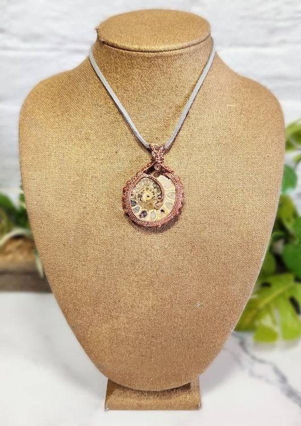 Alternate image for Ammonite and Goldstone Copper Wire Wrapped Pendant