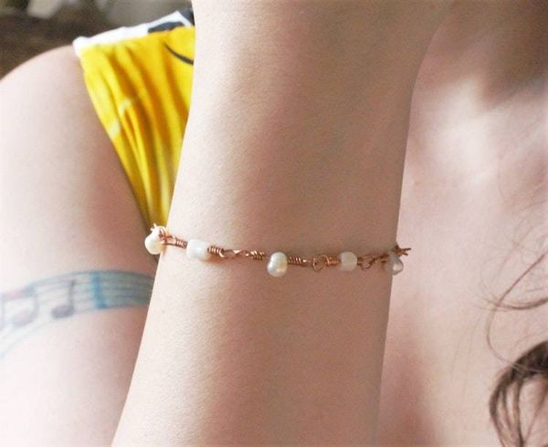 Alternate image for Coral and Pearl Copper Bracelet