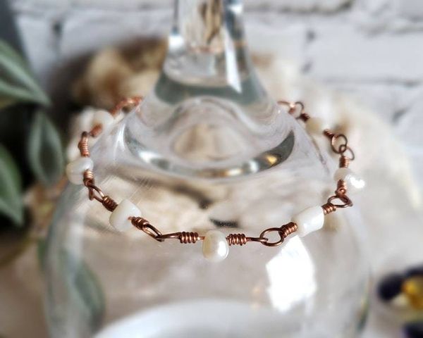 Alternate image for Coral and Pearl Copper Bracelet