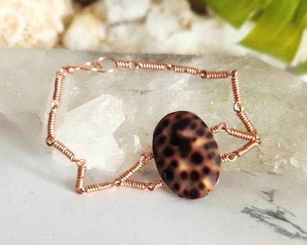 Alternate image for Leopard Shell and Wood Copper Bracelet