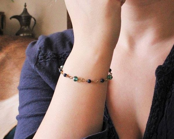 Alternate image for Lapis Lazuli, Peacock Glass and Brass Bracelet