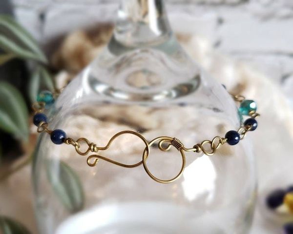 Alternate image for Lapis Lazuli, Peacock Glass and Brass Bracelet